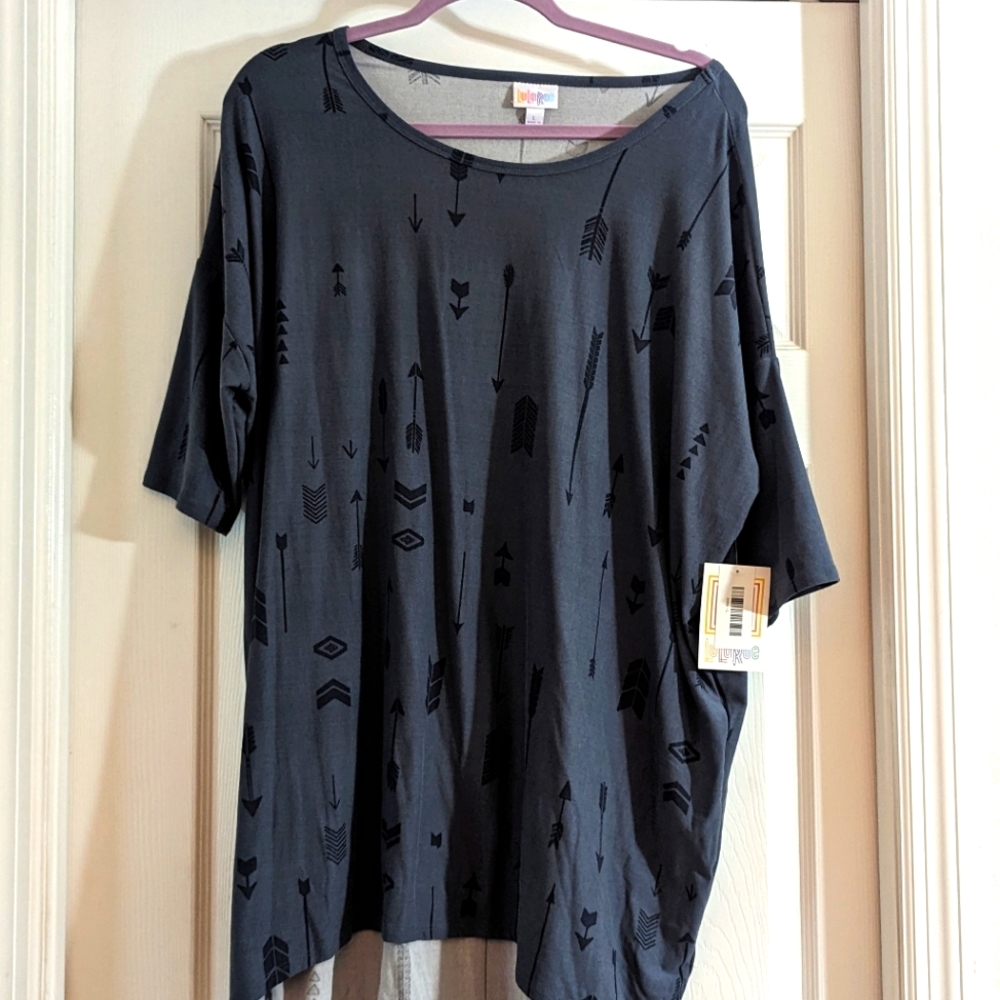 Dusty blue NWT LuLaRoe Irma large with arrows. SUPER SOFT material and cute!!